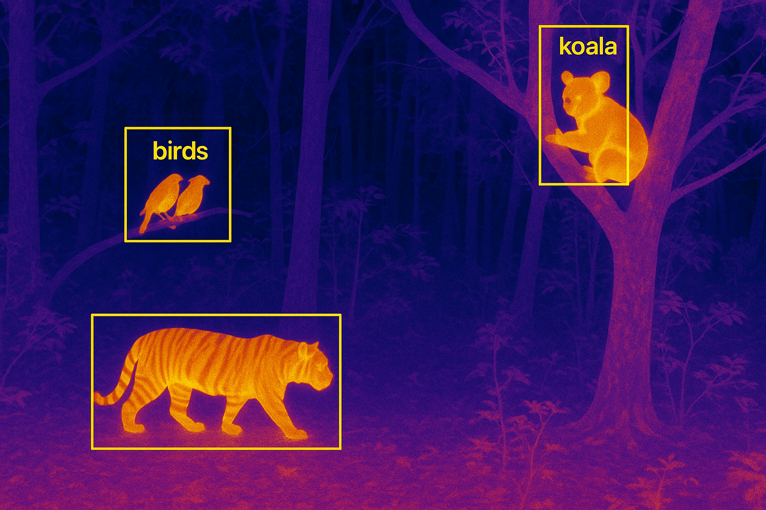 Wildlife detection and monitoring using thermal imaging (AI visualization)